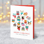 Cartes Pour Fêtes Annuelles Chats de Noël mignons Meowy Noël<br><div class="desc">Dites "Meowy Christmas" à vos proches avec notre carte de vacances pour chats de Noël. L'avant de la carte présente un cercle de chats mignons portant des casquettes d'hiver et des foulards dans des tons rouge et turquoise. Personnalisez l'avant de la carte en ajoutant un message d'accueil personnalisé et votre...</div>