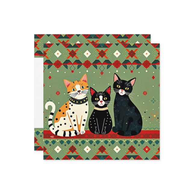 Cartes Pour Fêtes Annuelles Chats de Noël rétro (Devant/Arrière en situation)