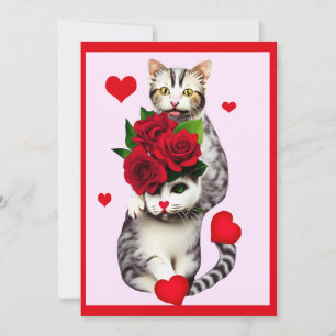 Cartes Pour Fêtes Annuelles Chats de Saint Valentin amusants avec des Roses Ro