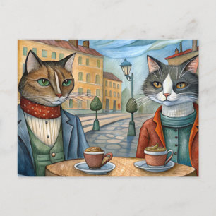 Cartes Pour Fêtes Annuelles Chats dégustés à manger dans un café