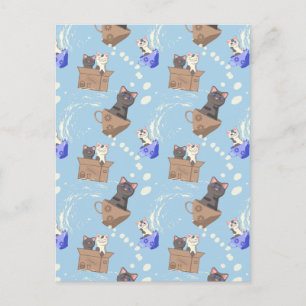 Cartes Pour Fêtes Annuelles Chats en boîte et gouttes de lait sur bleu