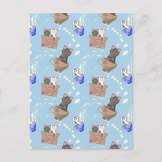 Cartes Pour Fêtes Annuelles Chats en boîte et gouttes de lait sur bleu
