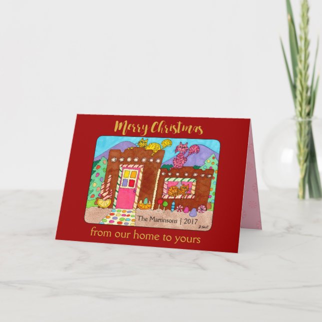 Cartes Pour Fêtes Annuelles Chats et Adobe Gingerbread House Deluxe Noël (Devant)