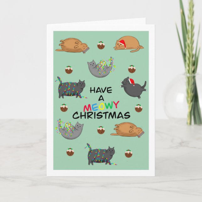 Cartes Pour Fêtes Annuelles Chats gras et poudings de Noël (Devant)