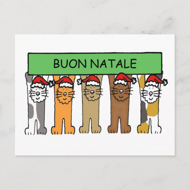 Cartes Pour Fêtes Annuelles Chats italiens de Noël heureux, Buon Natale. (Devant)