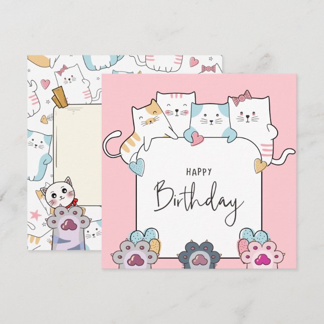 Cartes Pour Fêtes Annuelles Chats Joyeux anniversaire (Devant / Derrière)
