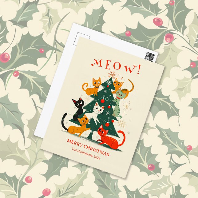 Cartes Pour Fêtes Annuelles Chats Meow sur un sapin de Noël (Cats Meow on a Christmas Tree postcard)