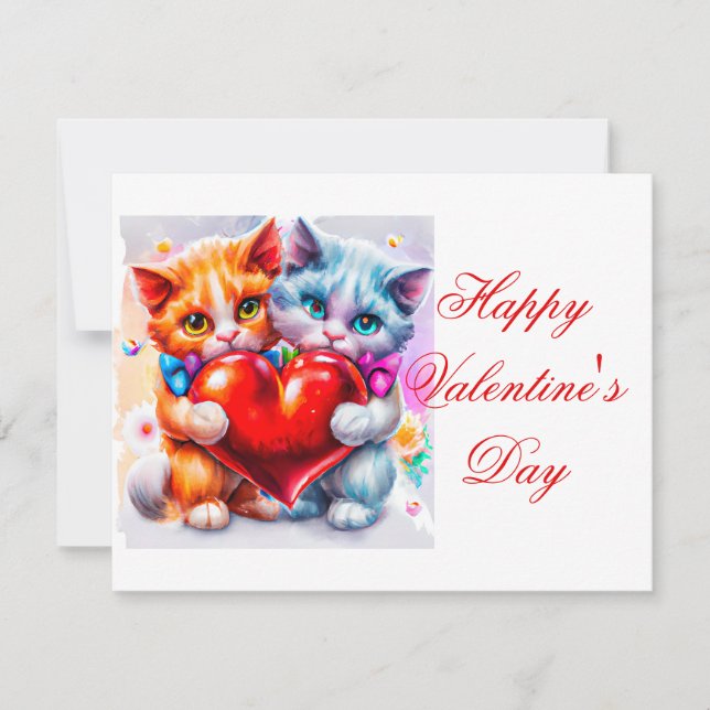 Cartes Pour Fêtes Annuelles Chats mignons amoureux enfants Valentine (Devant)