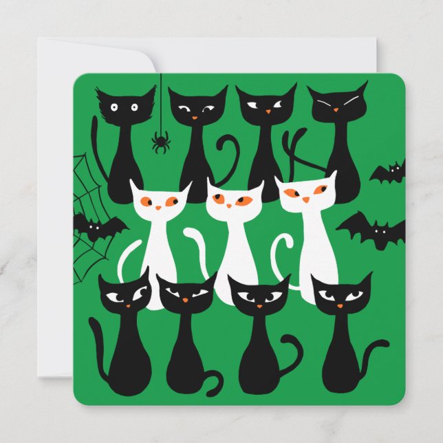 Cartes Pour Fêtes Annuelles Chats mignons et effrayants pour Halloween silhoue (Devant)