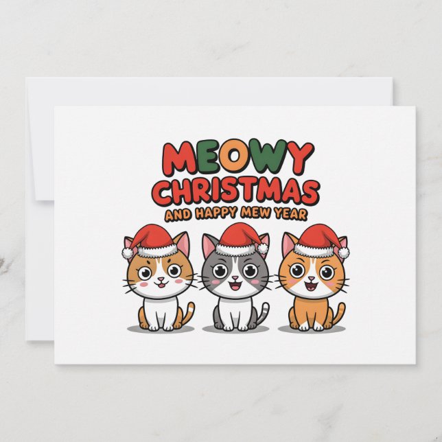 Cartes Pour Fêtes Annuelles Chats mignons viande en casquette de noël (Devant)
