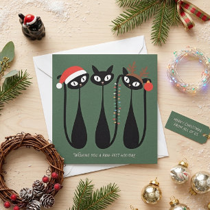 Cartes Pour Fêtes Annuelles Chats noirs de Noël rétro Art moderne du milieu du