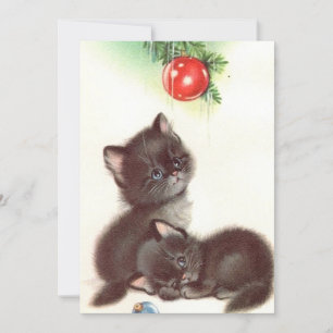 Cartes Pour Fêtes Annuelles Chats noirs de Noël Vintage sous arbre