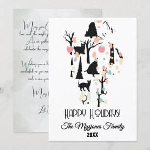 Cartes Pour Fêtes Annuelles Chats noirs et branches rétro minimalistes personn