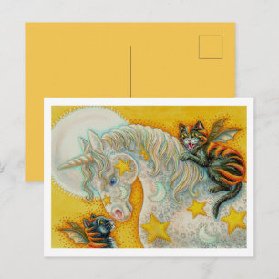 CARTES POUR FÊTES ANNUELLES CHATS NOIRS FLAMBOYANTS AVEC LICORNE D'HALLOWEEN C