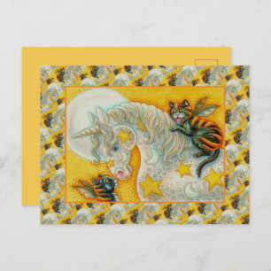 Cartes Pour Fêtes Annuelles CHATS NOIRS FLAMINANTS AVEC HALLOWEEN UNICORN Colo