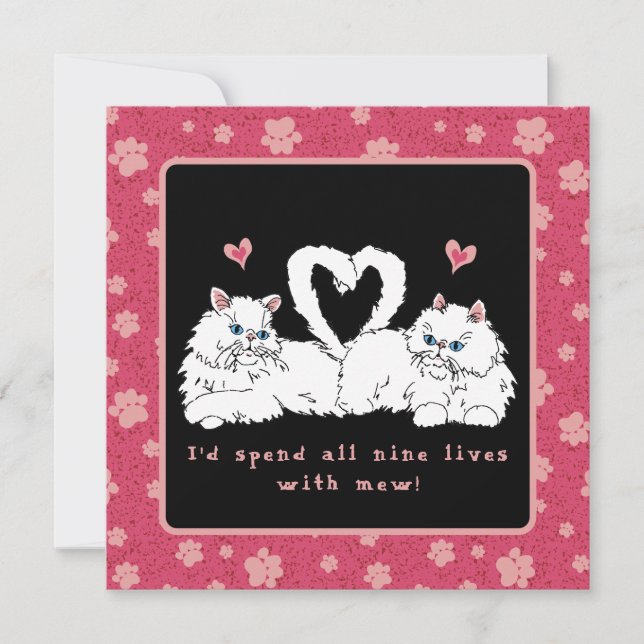 Cartes Pour Fêtes Annuelles Chats persans blancs avec coeurs Saint-Valentin  (Devant)