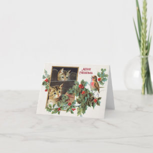 Cartes Pour Fêtes Annuelles Chats saints vintages et Noël des oiseaux