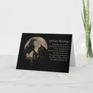 Cartes Pour Fêtes Annuelles Chats Samhain et Corbeau Enchantant Pagan Holiday