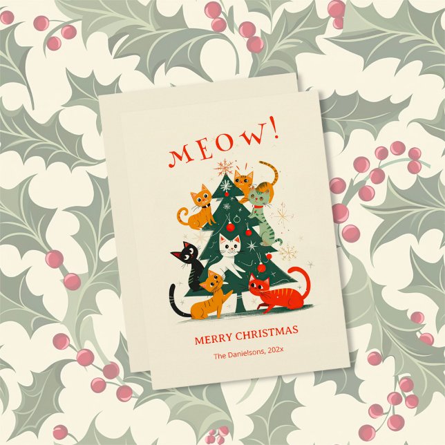 Cartes Pour Fêtes Annuelles Chats sur un sapin de Noël (Cats on a Christmas Tree Holiday Card (flat))