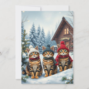 Cartes Pour Fêtes Annuelles Chats tabby en tenue de winter chic et chapeau d'h