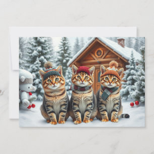 Cartes Pour Fêtes Annuelles Chats tabby en tenue de winter chic et chapeau d'h