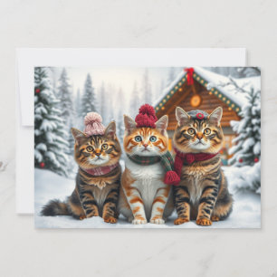 Cartes Pour Fêtes Annuelles Chats tabby en tenue d'hiver preppy et chapeau d'h