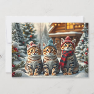 Cartes Pour Fêtes Annuelles Chats tabby en tenue d'hiver preppy et chapeau d'h