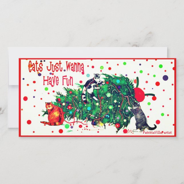 Cartes Pour Fêtes Annuelles Chats Trashing Christmas Tree Fun Holiday Card (Devant)