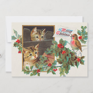 Cartes Pour Fêtes Annuelles Chats vintages et Joyeux Noël aux oiseaux