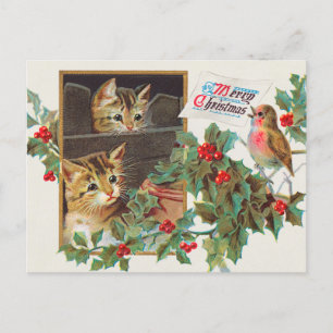 Cartes Pour Fêtes Annuelles Chats vintages et Joyeux Noël d'oiseaux