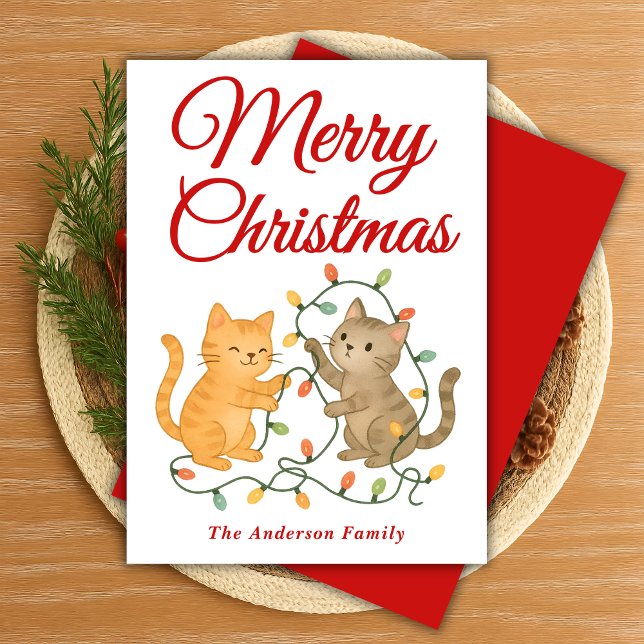 Cartes Pour Fêtes Annuelles Chats Whimsical Tangling lumières de Noël (Créateur téléchargé)