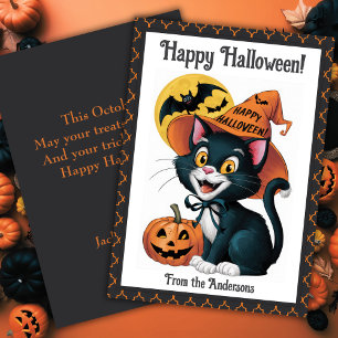 Cartes Pour Fêtes Annuelles Chatte noire magique Halloween personnalisé
