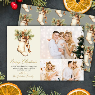 Cartes Pour Fêtes Annuelles Chaussette de Noël à l'aquarelle élégante 3 Photo