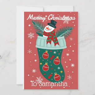 Cartes Pour Fêtes Annuelles Chaussette de Noël avec un Bonhomme de Neige