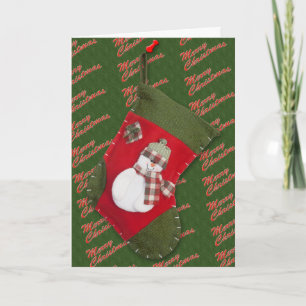 Cartes Pour Fêtes Annuelles Chaussette de Noël bonhomme de neige sur fond vert