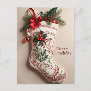 Cartes Pour Fêtes Annuelles Chaussette de Noël festive élégante vintage
