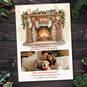 Cartes Pour Fêtes Annuelles Chaussette sur la hotte de Noël Photo de bébé révé