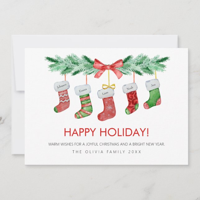 Cartes Pour Fêtes Annuelles Chaussettes de Noël 5 Noms de famille Heureux (Devant)