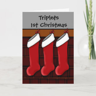 Cartes Pour Fêtes Annuelles chaussettes de Noël pour triplés1er Noël