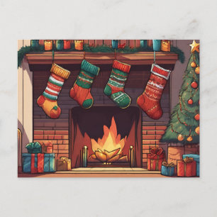 Cartes Pour Fêtes Annuelles Chaussettes de Noël suspendues au-dessus de la che