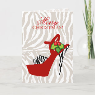 Cartes Pour Fêtes Annuelles Chaussure à talon de Noël Zebra Red Holiday Card