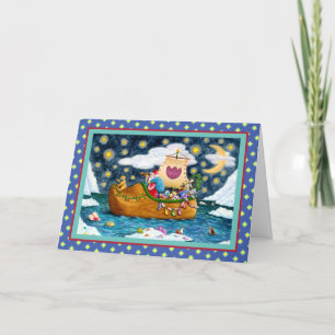 CARTES POUR FÊTES ANNUELLES CHAUSSURE HOLLANDAISE SANTA BATEAU, ICEBERGS, BALE