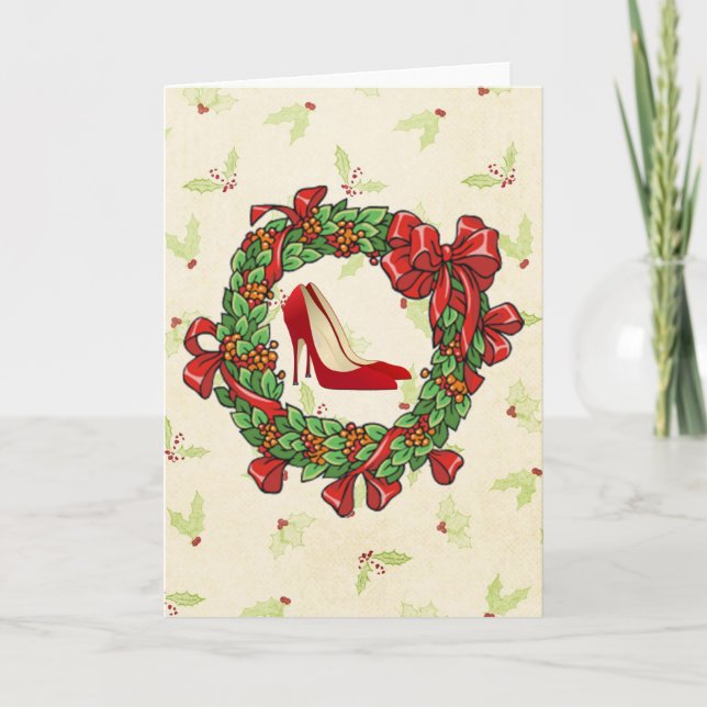 Cartes Pour Fêtes Annuelles Chaussures de talon haut/guirlande rouges de Noël (Devant)