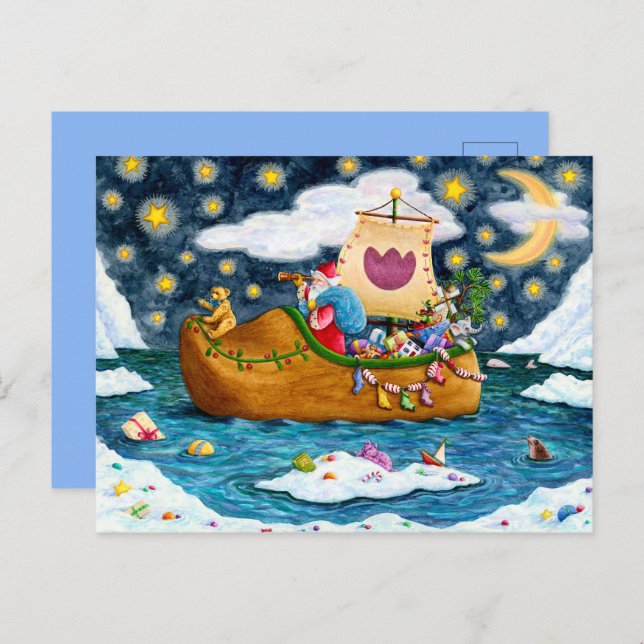 CARTES POUR FÊTES ANNUELLES CHAUSSURES NÉERLANDAISES PÈRE NOËL SHIP, ICEBERGS, (Devant / Derrière)