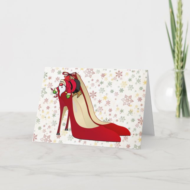Cartes Pour Fêtes Annuelles Chaussures Red High Heel / Père Noël Elf (Devant)