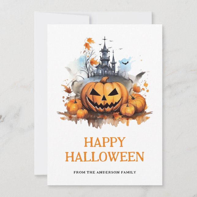 Cartes Pour Fêtes Annuelles Chauves-souris citrouilles Haunted Mansion Happy H (Devant)