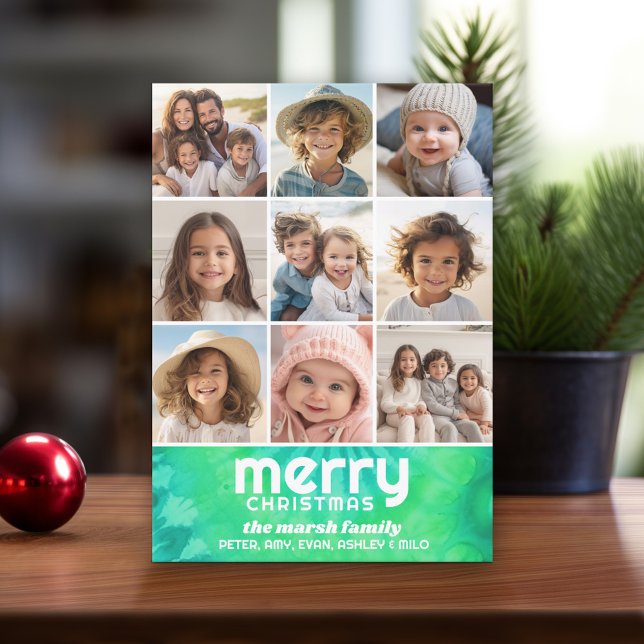 Cartes Pour Fêtes Annuelles Chaux Turquoise Retro Cravate-Dye - Photo Joyeux N (Retro Tie Dye Pattern Christmas Card. Add a little color to your holiday with this online photo card)