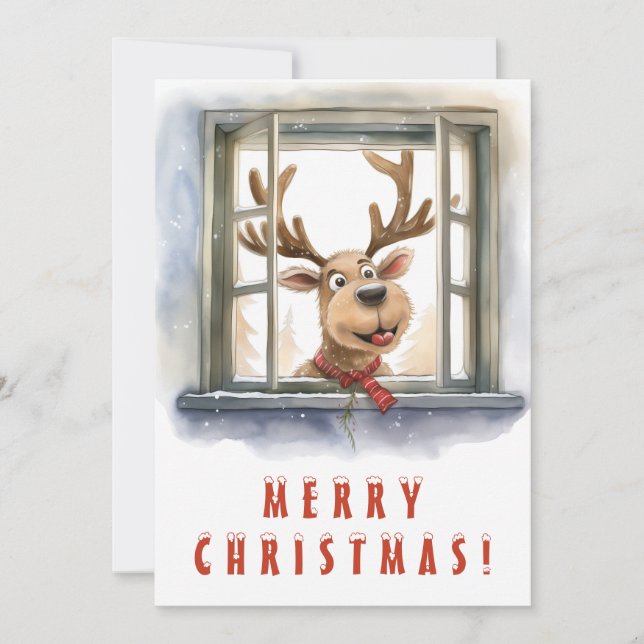 Cartes Pour Fêtes Annuelles Cheeky Reindeer Joyeux Noël (Devant)