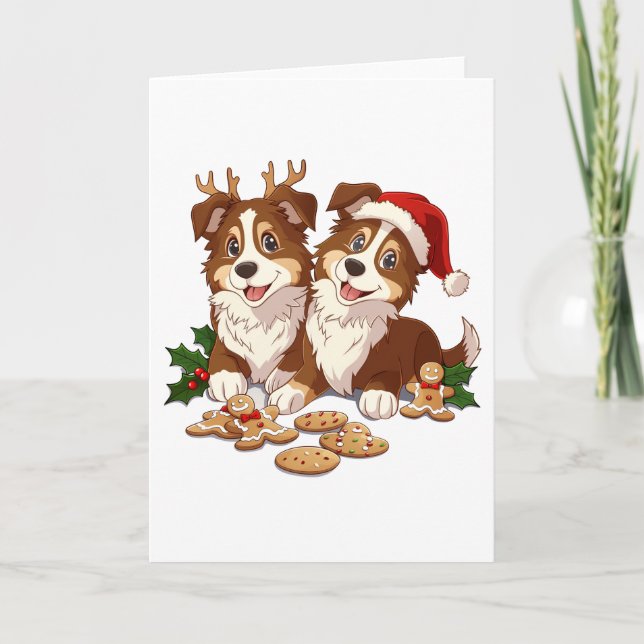 Cartes Pour Fêtes Annuelles Cheepdogs de Noël Shetland (Devant)