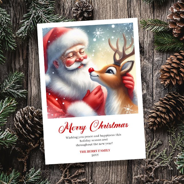 Cartes Pour Fêtes Annuelles Cheerful Santa With Rudolph Fun Holiday Greeting   (Cheerful Santa With Rudolph Fun Holiday Greeting Card)